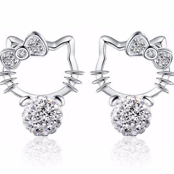 *NEW 925 Sterling Silver Hello Kitty Ball Earrings - Picture 2 of 4